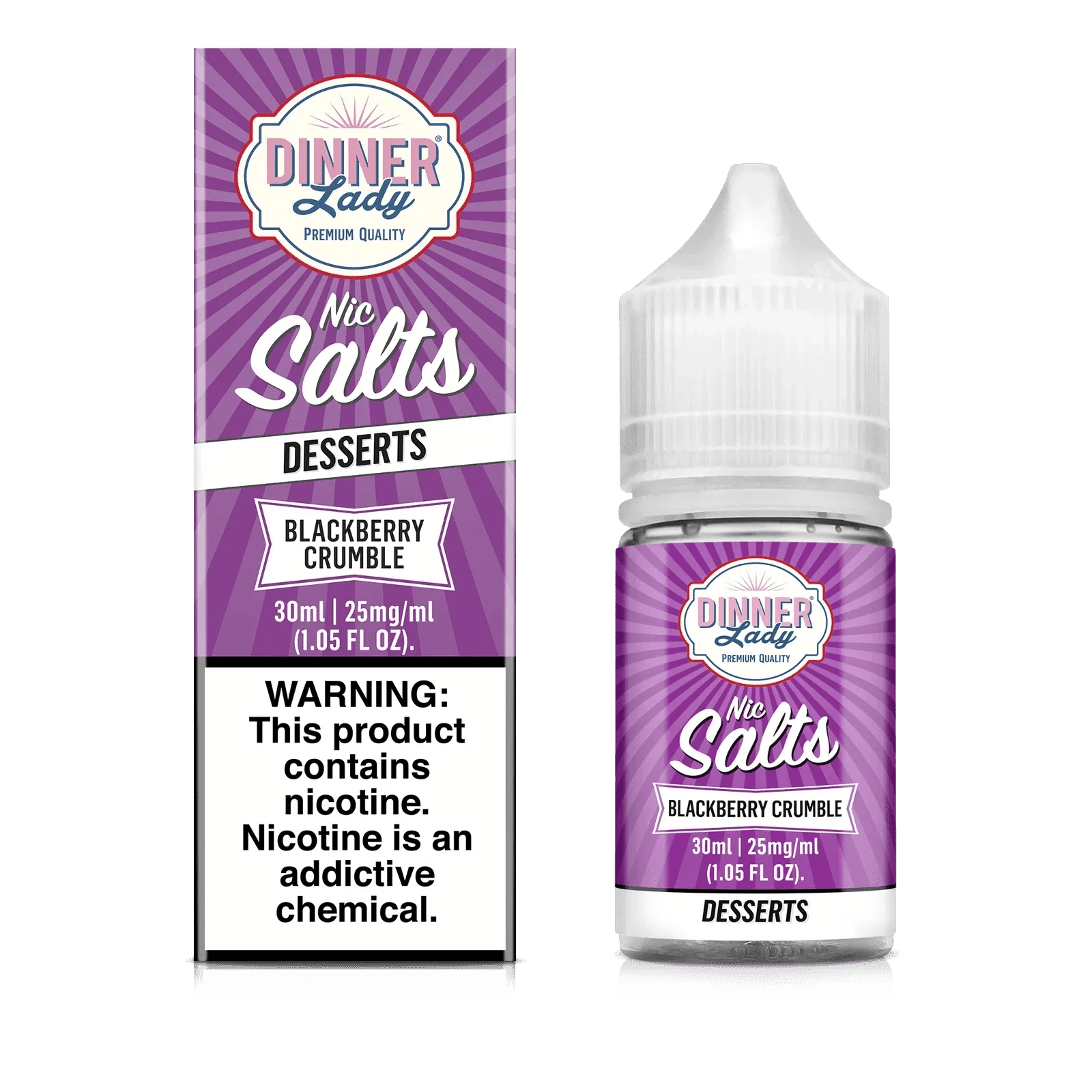 Blackberry Crumble SALT e-liquid by Dinner Lady, 30mL bottle with rich blackberry and dessert crumble flavor.