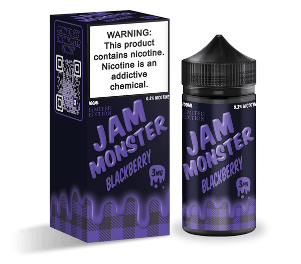 Blackberry Jam Monster E-Liquid 100mL bottle with blackberries and jam spread on the label.