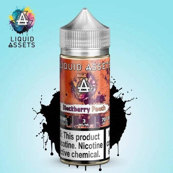 Blackberry Peach e-liquid by Liquid Assets in a 100mL bottle, showing vibrant blackberries and peaches on the label.