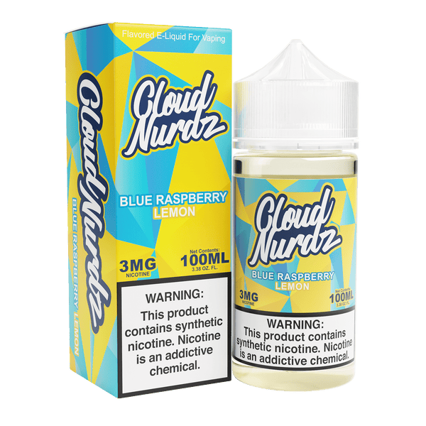 Blue Raspberry Lemon Cloud Nurdz e-liquid in 100mL bottle with vibrant blue raspberry and lemon flavor design.