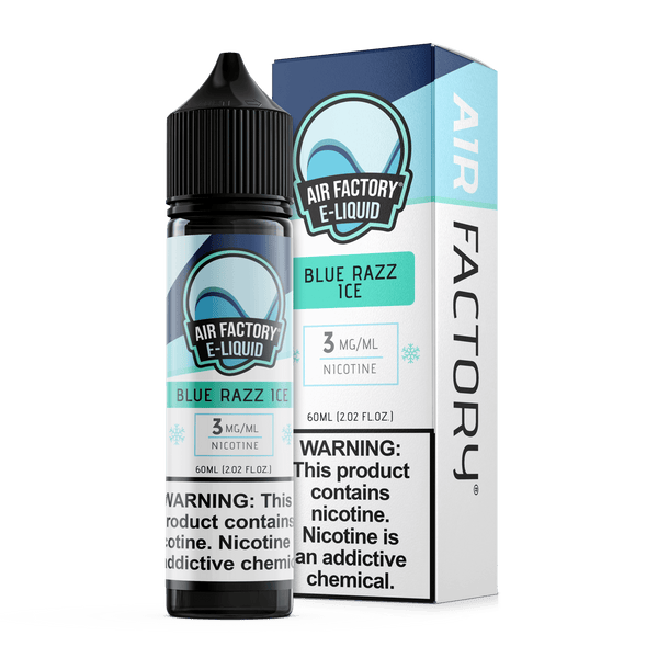 Blue Razz ICE Air Factory e-liquid in a 60mL bottle with blue raspberry flavor and cooling menthol effect.