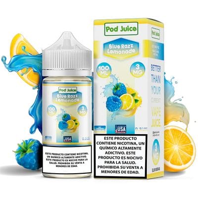 Blue Razz Lemonade e-liquid by Pod Juice in 100mL bottle, featuring vibrant blue raspberry and lemonade flavor.