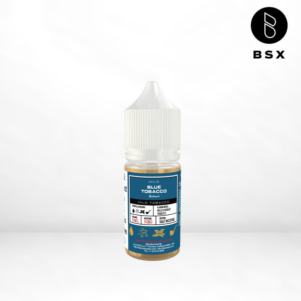 Blue Tobacco SALT e-liquid by BSX Vapor in a 30mL bottle, featuring smooth blue tobacco flavor with salt nicotine.