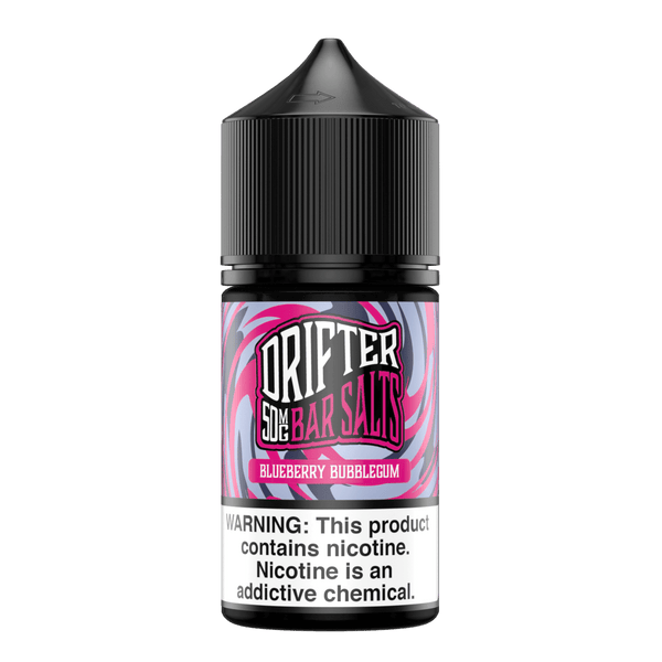Blueberry bubblegum e-liquid by Drifter E-Liquid in 30mL bottle, featuring vibrant blue and pink colors with bubblegum and blueberry imagery.