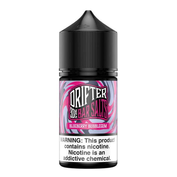 Blueberry Bubblegum Salt E-liquid by Drifter E-Liquid in a 30mL bottle, featuring vibrant blue and pink bubblegum flavor notes.