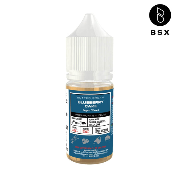 Blueberry Cake Salt e-liquid bottle by BSX Vapor, 30mL, featuring blueberry and cake flavor profile for vaping.