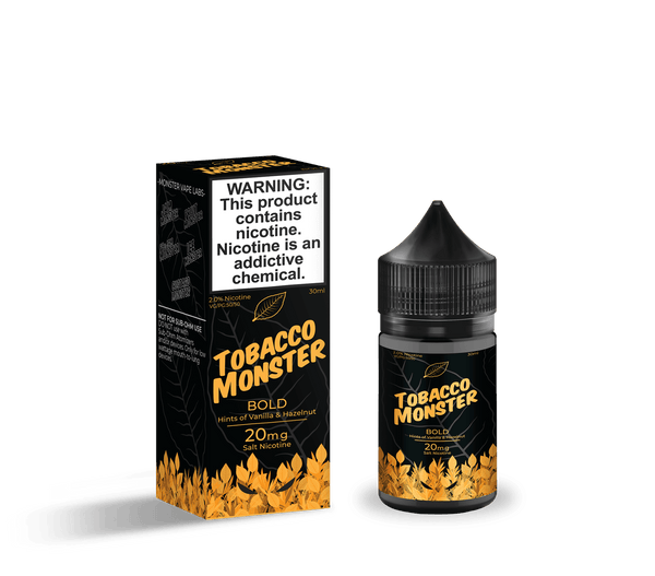 Bold SALT Tobacco Monster 30mL e-liquid bottle with colorful label, showcasing the tobacco flavor and brand branding.