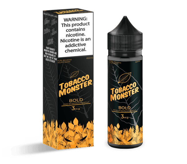 Bold Tobacco Monster 100mL e-liquid bottle with bold label, featuring dark tobacco imagery and branding on a white background.