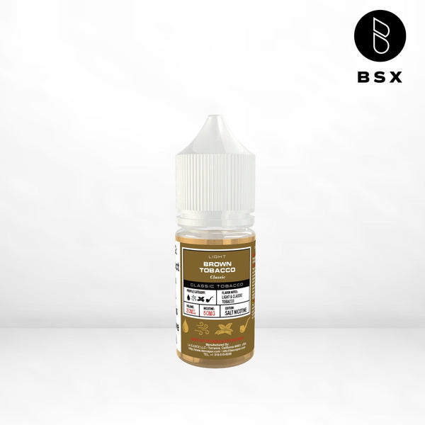 Brown Tobacco SALT e-liquid by BSX Vapor in 30mL bottle, featuring rich tobacco flavor and smooth vapor.