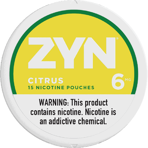 Citrus ZYN Nicotine Pouches 15-count pack, nicotine pouch with fresh citrus flavor, in a sleek, resealable container.