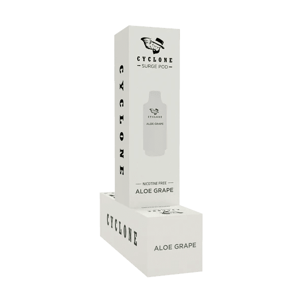 Cyclone Surge Nic-Free 6000 Puff Vape Disposable refill pods, black and silver design, showing the product packaging.