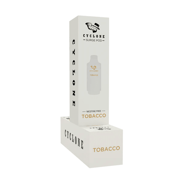 Cyclone Surge Nic-Free 6000 Puff Vape Disposable Refill Pods, clear plastic packaging with black and blue branding