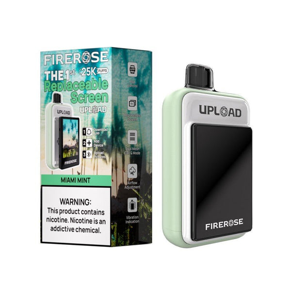 Firerose FireRose UPLOAD disposable vape kit with replaceable color screen, sleek design and user-friendly features.