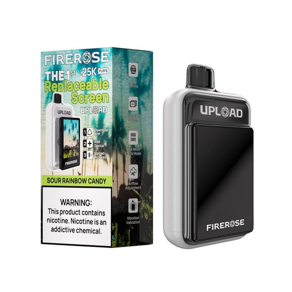 Firerose FireRose UPLOAD vape kit with replaceable color screen, disposable vape device with sleek design and vibrant display.