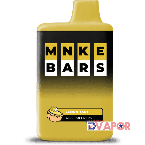 MNKE Bars disposable vape with 16ml e-liquid, 6500 puffs, rechargeable, in a sleek design with clear branding.