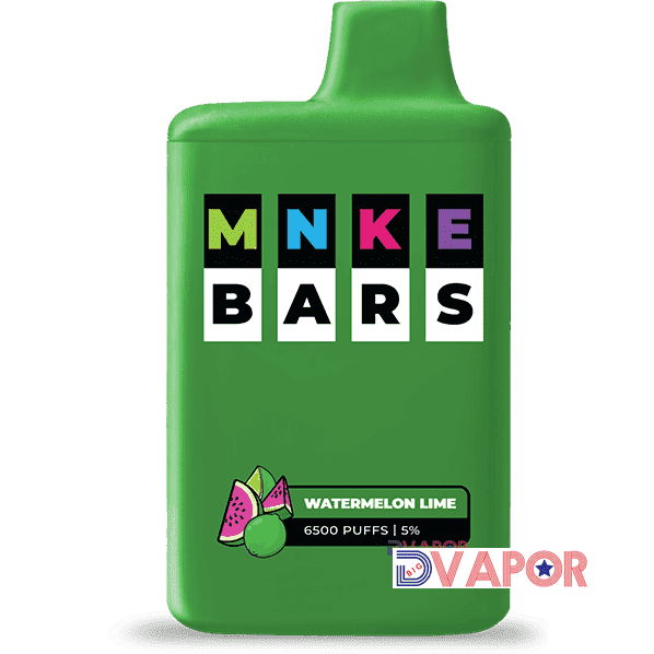 MNKE Bars disposable vape with 16ml e-liquid, 6500 puffs, rechargeable, in a sleek design, non-refundable clearance product.