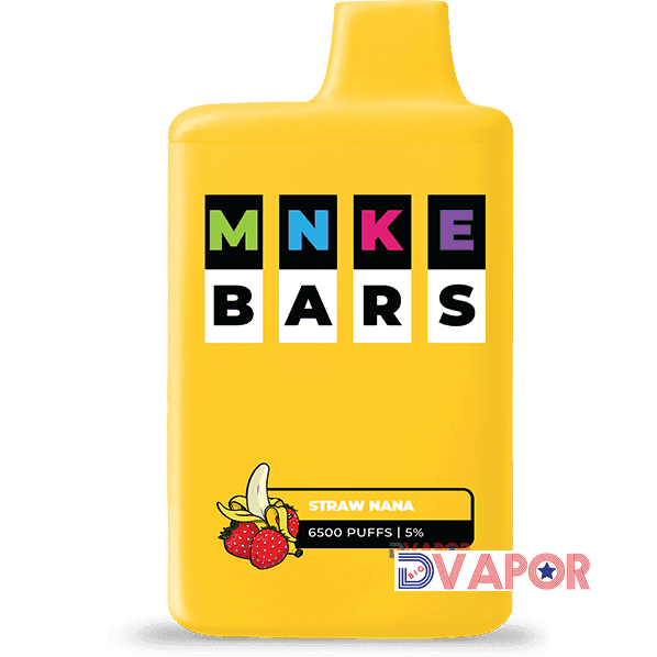 MNKE Bars disposable vape with 16ml e-liquid, 6500 puffs, rechargeable, and 5% nicotine, shown in the image.