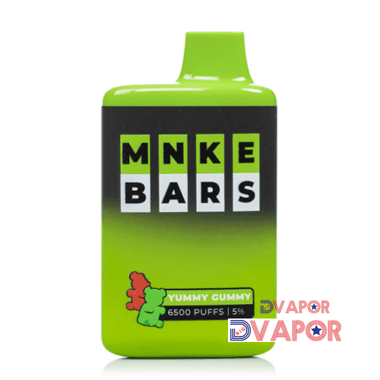 MNKE Bars disposable vape with 16ml e-liquid, 6500 puffs, rechargeable, featuring a sleek design and 5% nicotine strength.