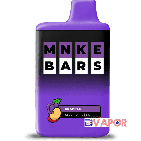 MNKE Bars disposable vape with 16ml e-liquid, 6500 puffs, rechargeable, in sleek design, displayed for clearance sale.