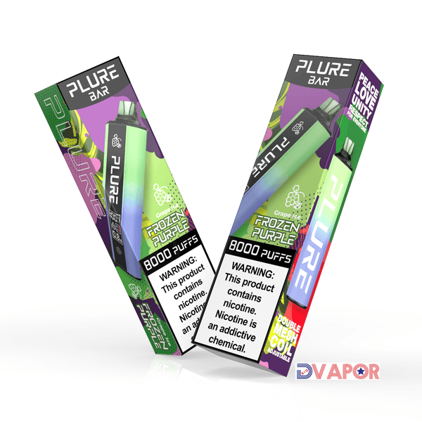 Plure disposable vape Bar with 8000 puffs, non-refundable clearance product, cylindrical design with colorful branding.