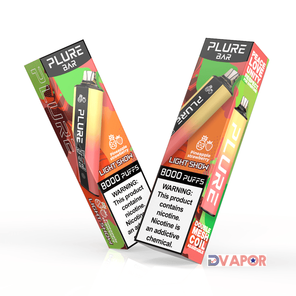 Disposable Plure Bar vape with 8000 puffs, non-refundable clearance item, featuring sleek design and mouthpiece.