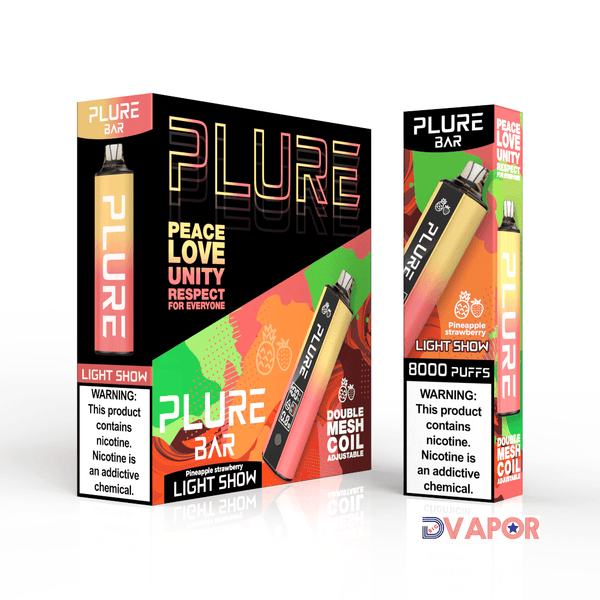 Disposable Plure Bar vape with 8000 puffs, non-refundable clearance product, featuring sleek design and user-friendly mouthpiece.