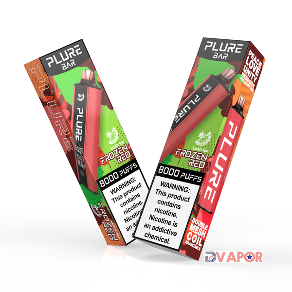 Disposable Plure Bar vape with 8000 puffs, non-refundable clearance product, featuring sleek design and compact size.