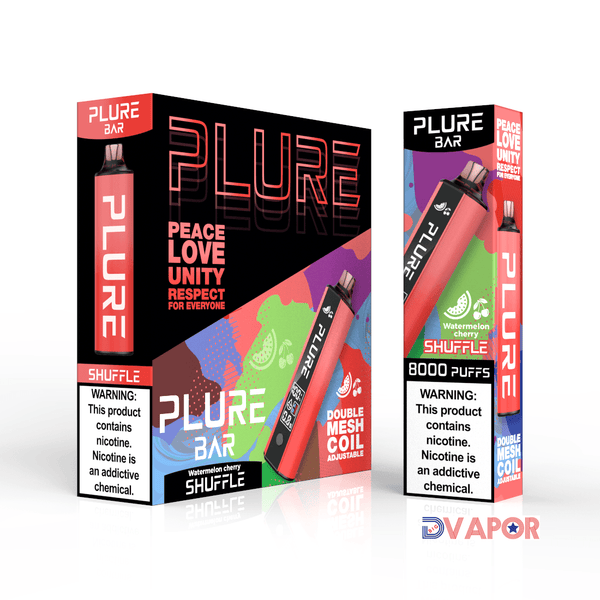 Disposable Plure Bar vape with black and silver design, showing the 8000 puff capacity and non-refundable clearance label.