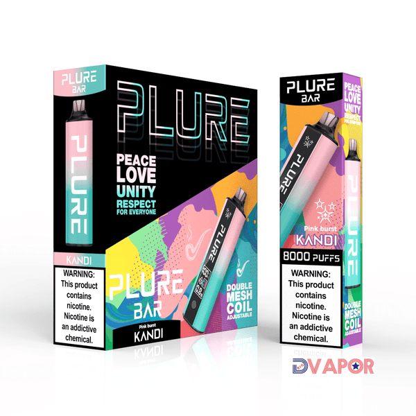 Disposable Plure Bar vape with 8000 puffs, non-refundable clearance product, featuring sleek design and compact size.