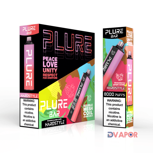Disposable Plure Bar vape with 8000 puffs, non-refundable clearance product, featuring sleek design and compact size.
