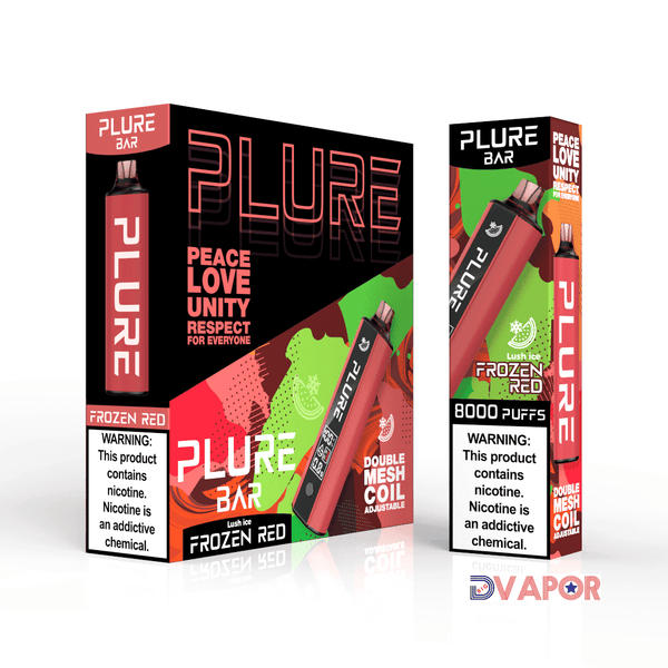 Disposable Plure Bar 8000 Puff Vape with sleek design, featuring a non-refundable clearance product in vibrant colors.