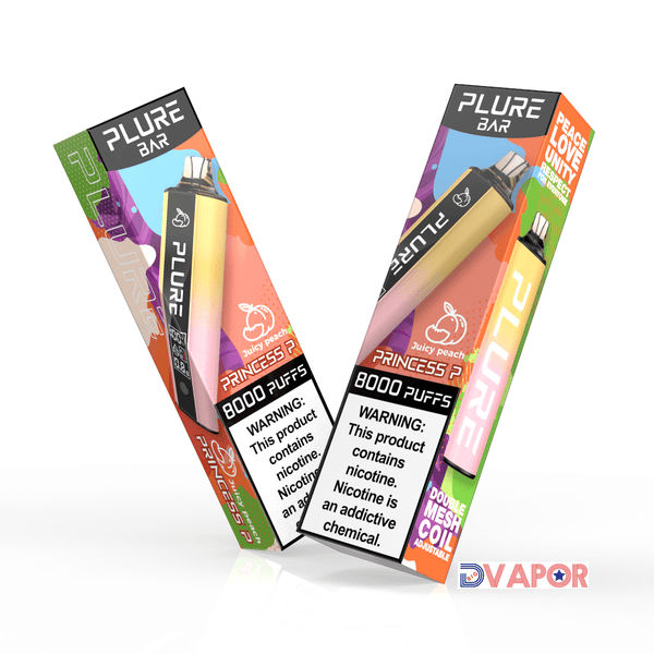 Plure Bar 8000 Puff disposable vape in sleek design, featuring colorful mouthpiece and clear body showing e-liquid level.