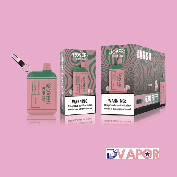 Rover Ecig Rover Robox 6000 Puff disposable vape with dual mesh coil and sleek design, shown in the image.