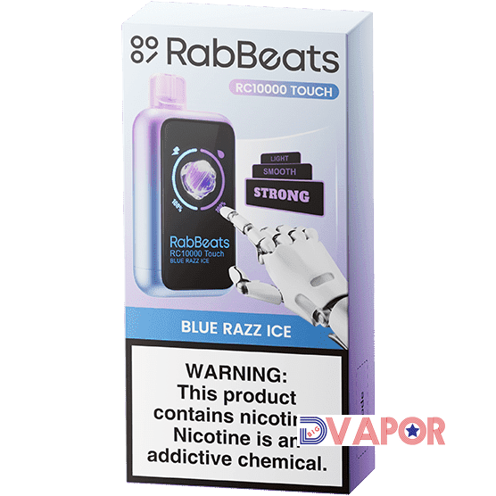 EB Design Rab Beats RC10000 Touch disposable vape, sleek black device with touch button, used for vaping.