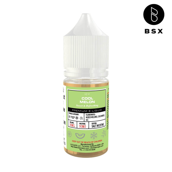 Cooling melon-flavored E-liquid by BSX Vapor, 30mL bottle of Cool Melon SALT salt nicotine e-liquid.