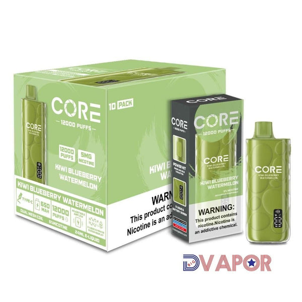 Core Labs Core 12K disposable vape device with sleek design and mouthpiece, showcasing its compact, portable vaporizer.