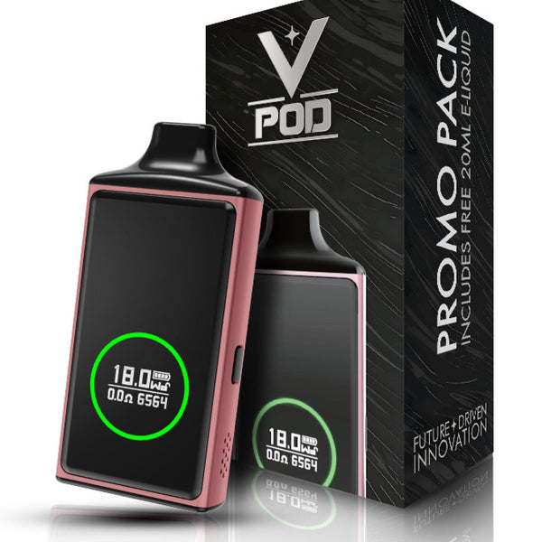 CraftBox V-Pod Pod System hardware with sleek design and compact size, featuring mouthpiece and adjustable airflow controls.