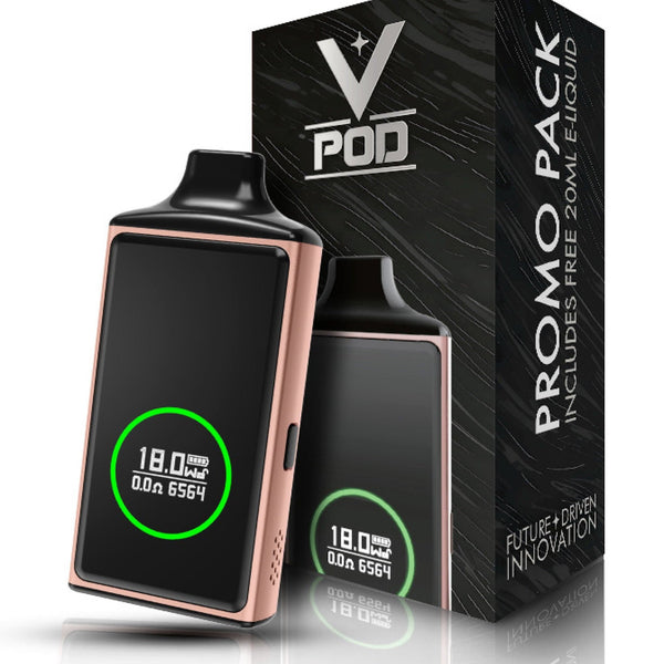 CraftBox V-Pod Pod System hardware with sleek design and compact size, featuring mouthpiece and LED indicators.