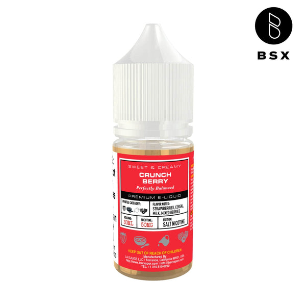 Crunch Berry SALT e-liquid by BSX Vapor in 30mL bottle, featuring a fruity crunch berry flavor with salt nicotine for vaping.