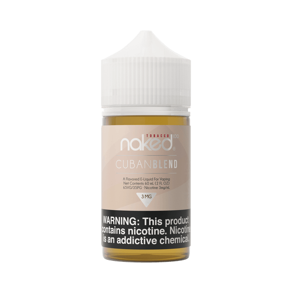 Cuban Blend Naked 100 e-liquid bottle with 60mL capacity, featuring a sleek label design and vibrant branding.