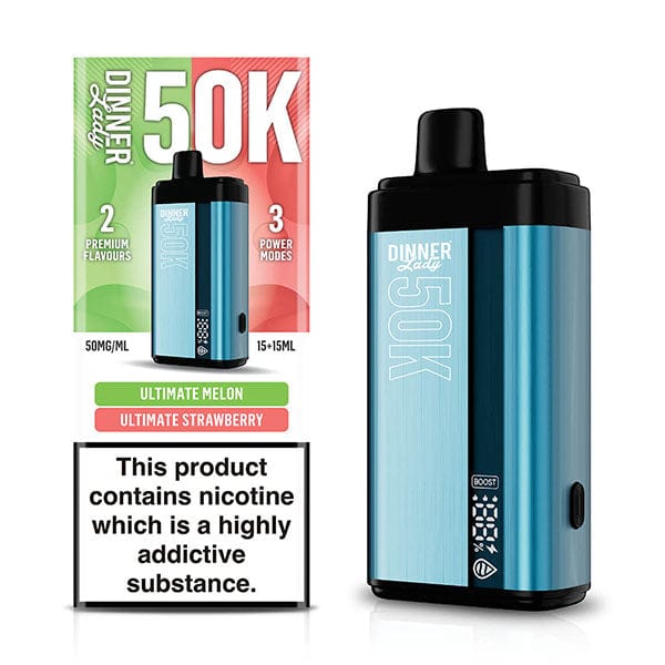 Dinner Lady 50K Puff Disposable vape device with sleek design and vibrant branding, ideal for convenient, long-lasting vaping.