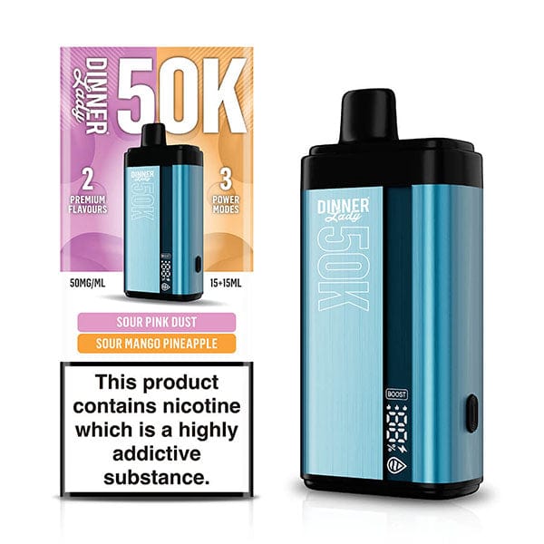 Dinner Lady 50K Puff Disposable Vape, sleek and portable vape device with colorful design and clear mouthpiece.