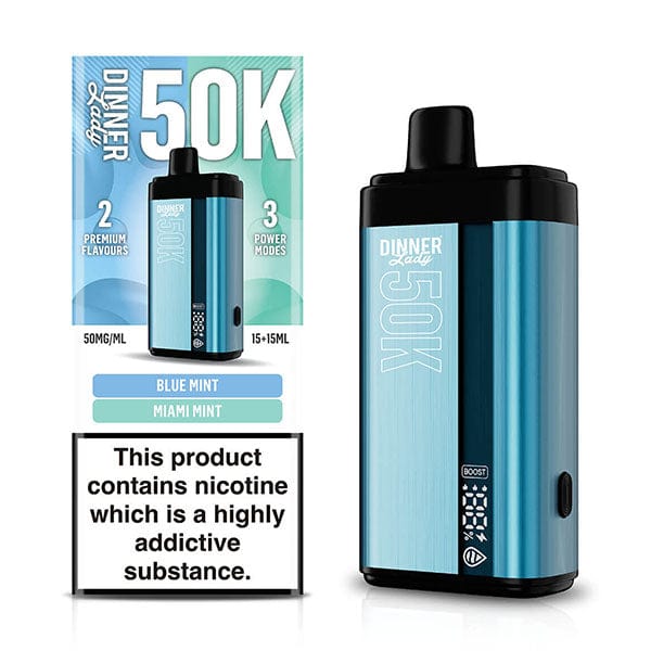 Dinner Lady 50K Puff disposable vape device with sleek design and colorful branding, designed for easy use and long-lasting vaping.