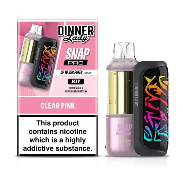 Dinner Lady Snap Pro 35K disposable vape kit with sleek design and mouthpiece, featuring colorful branding and compact size.