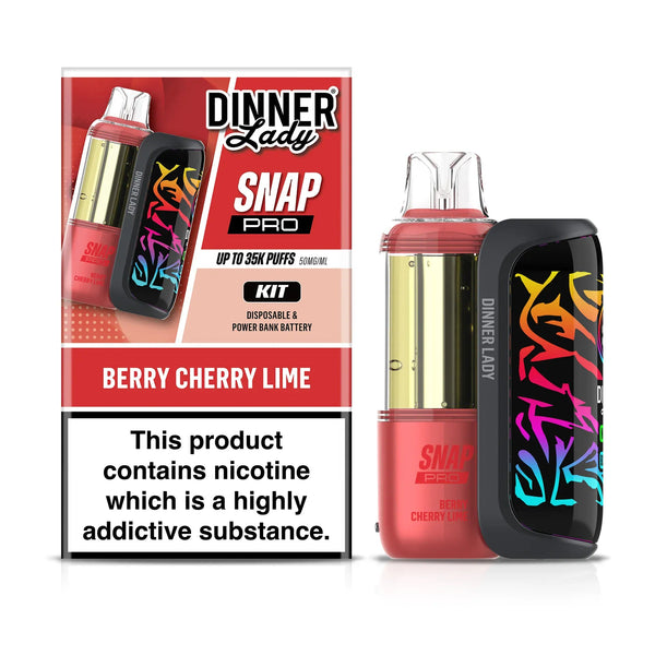 Dinner Lady Snap Pro 35K disposable vape kit with sleek design, featuring mouthpiece and colorful branding.