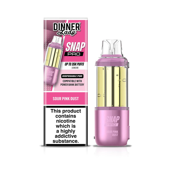 Dinner Lady Snap Pro 35K disposable vape pod with sleek design and flavor indicator, designed for easy use and portability.