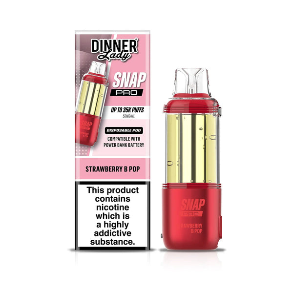 Dinner Lady Snap Pro 35K disposable vape pods, sleek design, shown next to a vaping device with colorful e-liquid inside.