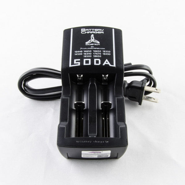 eFest Soda dual battery charger for vape batteries with digital display and charging ports, designed for efficient recharging.