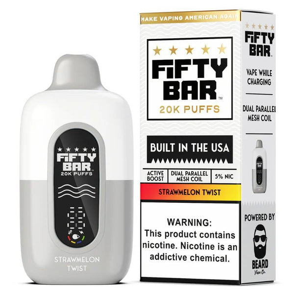 Fifty Bar 20K Disposable Vape device with sleek design and mouthpiece, designed for easy use and long-lasting vaping.