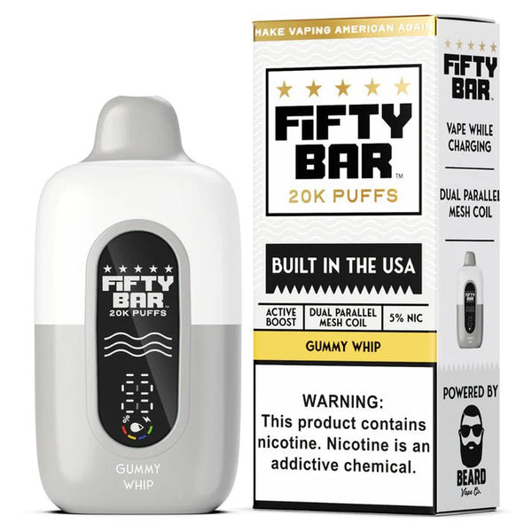 Fifty Bar 20K Disposable Vape, sleek design with colorful branding and mouthpiece, ready for vaping use.